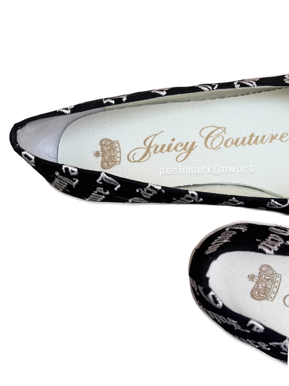 JUICY COUTURE Sonia Canvas Ballet Flat Angel Embroidery Black White 6.5 Box - Picture 5 of 9
